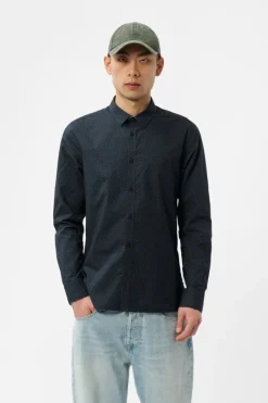 Teddy Smith Chemise à pinces col français CARTON ML TOTAL NAVY/MICRO PRINT 2 TOTALNAVY/MICROPRINT2 Best