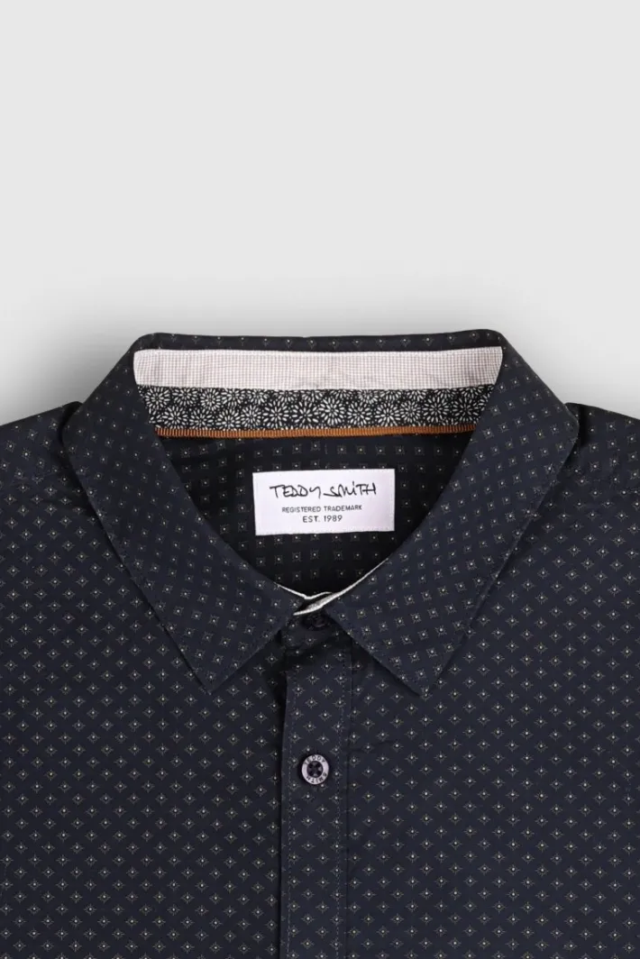 Teddy Smith Chemise à pinces col français CARTON ML TOTAL NAVY/MICRO PRINT 2 TOTALNAVY/MICROPRINT2 Best