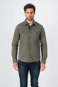 Teddy Smith Chemise manches longues en twill TRENT ML TURBULENCE KAKI TURBULENCEKAKI Best
