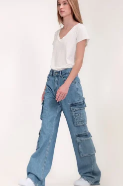 Teddy Smith Jean coupe cargo 90'S CARGO FRIPP/INDIGO CLAIR Cheap