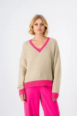 Teddy Smith Pull col V MADDY BEIGE CHINE Fashion