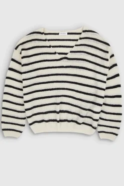 Teddy Smith Pull col V rayé P-MAG STRIPES MIDDLE WHITE STRIPE 2 Discount