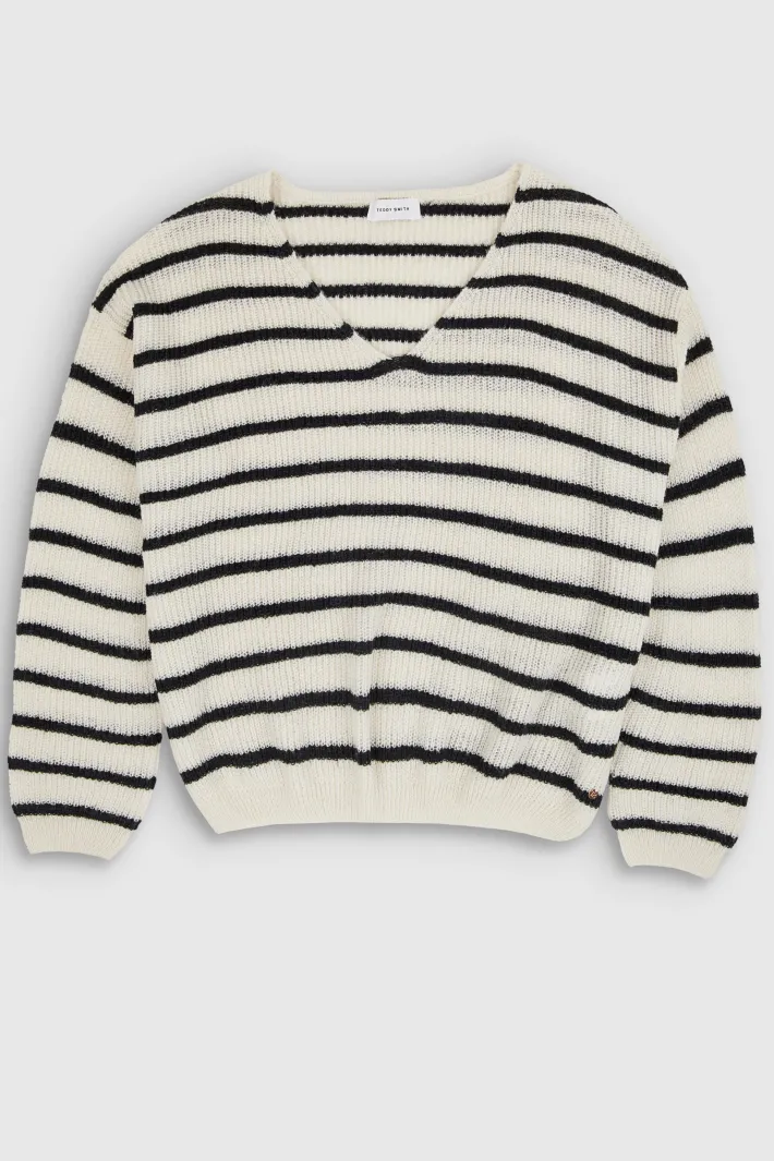 Teddy Smith Pull col V rayé P-MAG STRIPES MIDDLE WHITE STRIPE 2 Discount