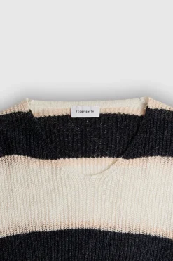 Teddy Smith Pull col V rayé P-MAG STRIPES JR MIDDLE WHITE Best