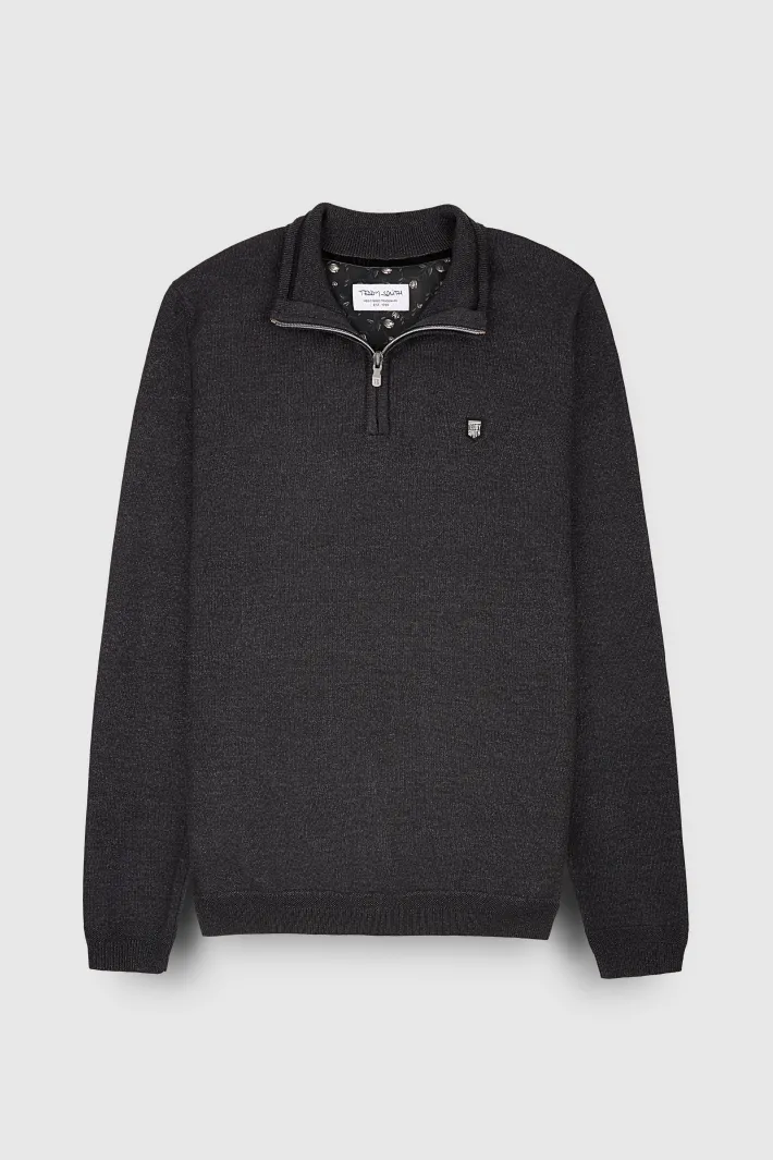 Teddy Smith Pull col zippé P-MARTY 2 MELANGE BLACK MELANGEBLACK Shop