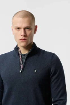 Teddy Smith Pull col zippé P-MARTY 2 TOTAL NAVY CHINE TOTALNAVYCHINE Cheap