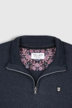 Teddy Smith Pull col zippé P-MARTY 2 TOTAL NAVY CHINE TOTALNAVYCHINE Cheap