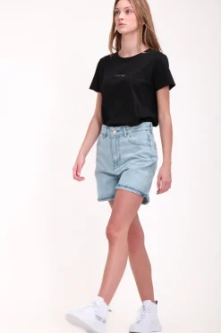 Teddy Smith Short coupe 5 poches taille haute S-MOM ROLLER FRIPP/INDIGO CLAIR Flash Sale