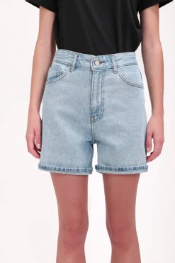 Teddy Smith Short coupe 5 poches taille haute S-MOM ROLLER FRIPP/INDIGO CLAIR Flash Sale