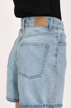 Teddy Smith Short coupe 5 poches taille haute S-MOM ROLLER FRIPP/INDIGO CLAIR Flash Sale