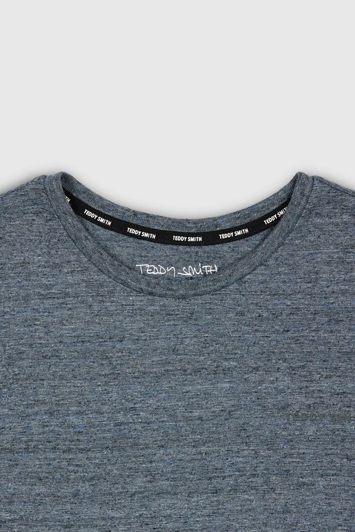 Teddy Smith T-shirt col rond manches courtes T-NARK CHINE MC TOTAL NAVY CHINE/BLAN Outlet