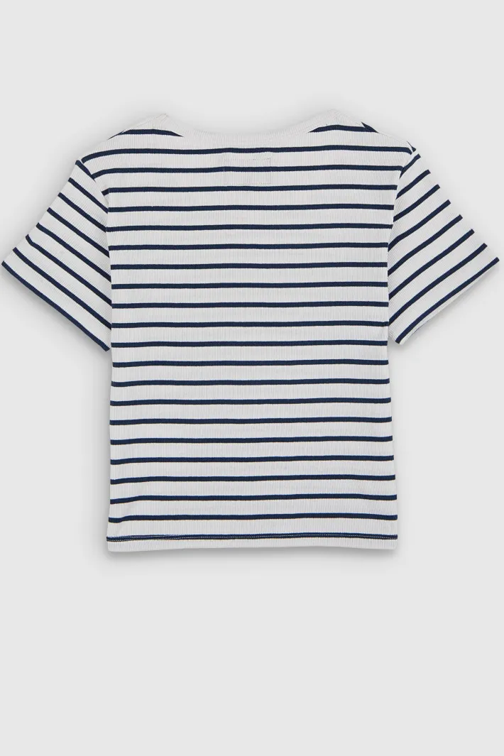 Teddy Smith T-shirt col rond manches courtes T-REMA MC RIB BLANC RAYURES BLANCRAYURES Clearance