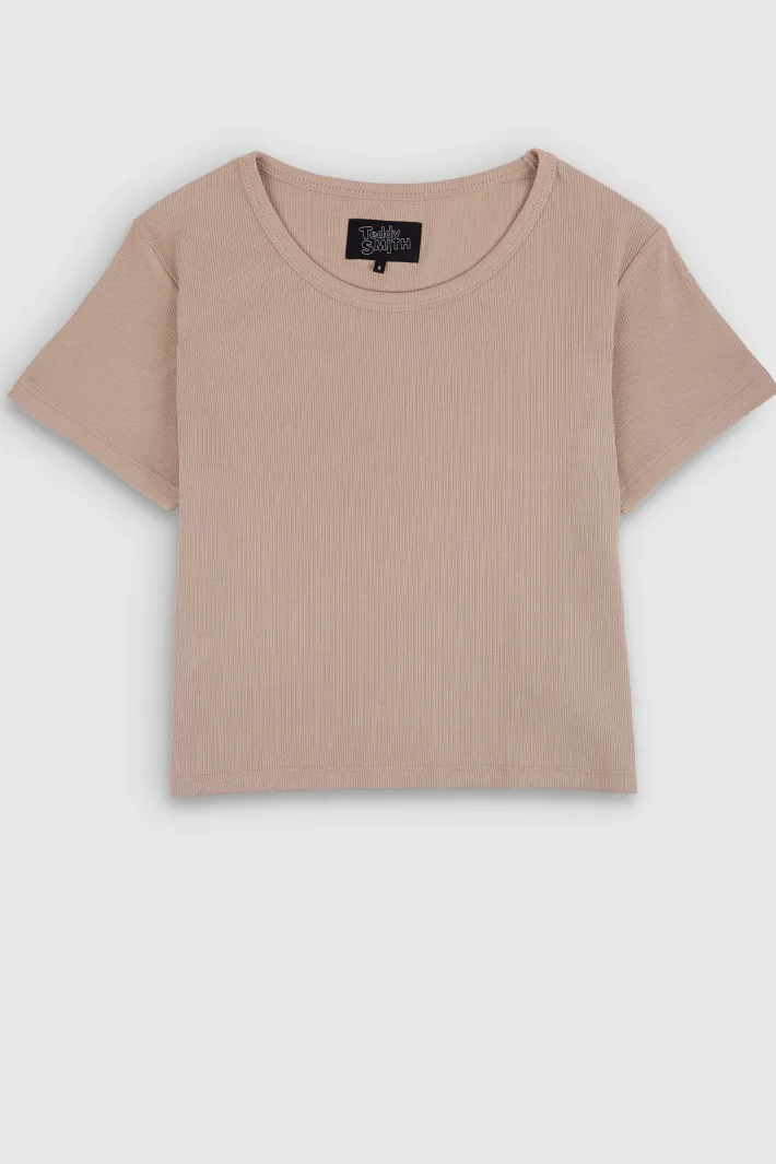 Teddy Smith T-shirt col rond manches courtes T-REMA MC RIB BEIGE Outlet