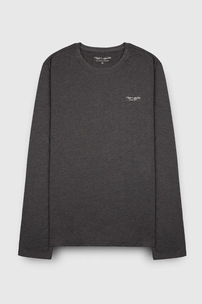 Teddy Smith T-shirt col rond manches longues THE TEE ML ANTHRACITE CHINE/MIDDLE W ANTHRACITECHINE/MIDDLEW Fashion